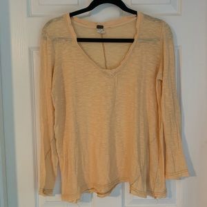 Free People Distressed Long Sleeve V-neck Top